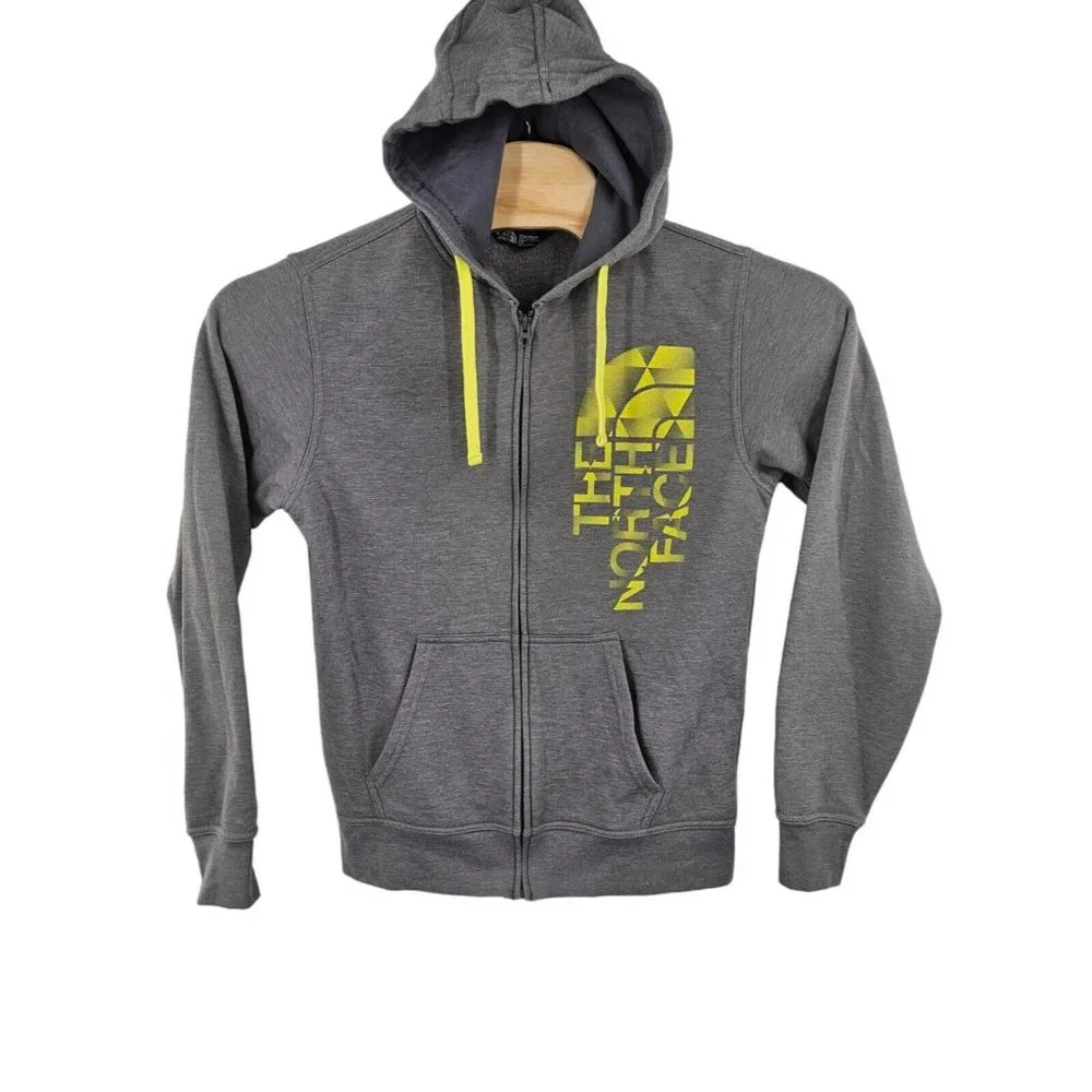The North Face Men's Hoodie Sweatshirt Gray Sz Small Spellout Full Zip Half Dome